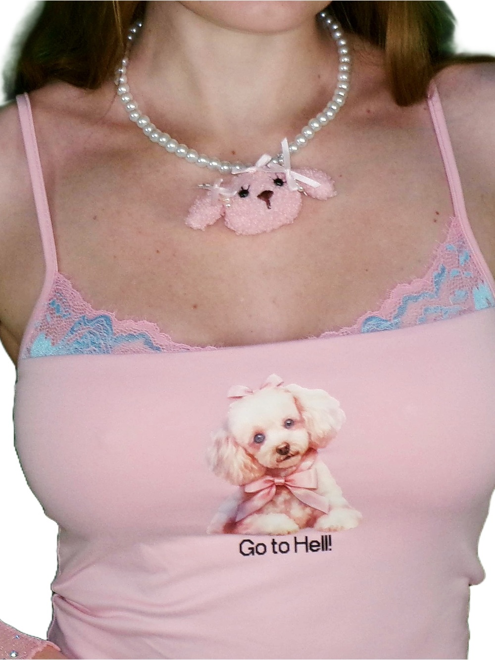 Go to Hell! Toy Poodle Pink and Blue Lace Crop Top Cami Camisole New Size S